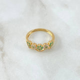 Ring Flowers 2.7gr / T7 1/4 / White Green Zirconia Yellow Gold 18K
