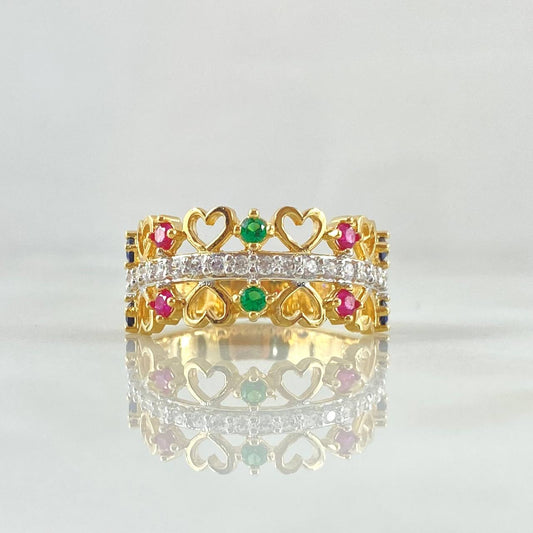 Double Hearts Intercalated Ring 4.05gr / T6 3/4 / Multicolor Two Golds Yellow White 18K