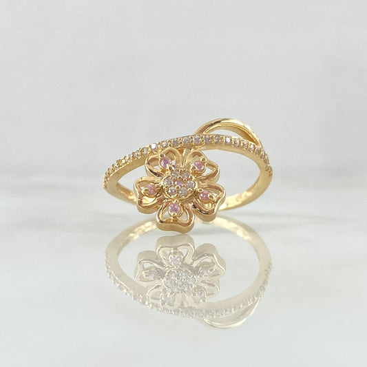 "Fleeting Flower Ring 2.95gr / T7 1/2 / White Pink Zirconia Yellow Gold 18K"