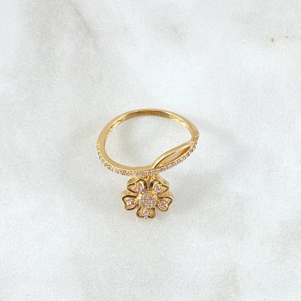 "Fleeting Flower Ring 2.95gr / T7 1/2 / White Pink Zirconia Yellow Gold 18K"