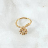 "Fleeting Flower Ring 2.95gr / T7 1/2 / White Pink Zirconia Yellow Gold 18K"