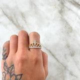 Crown Ring 15s 3.65gr / T8 1/2 / White Zircons Yellow Gold 18K