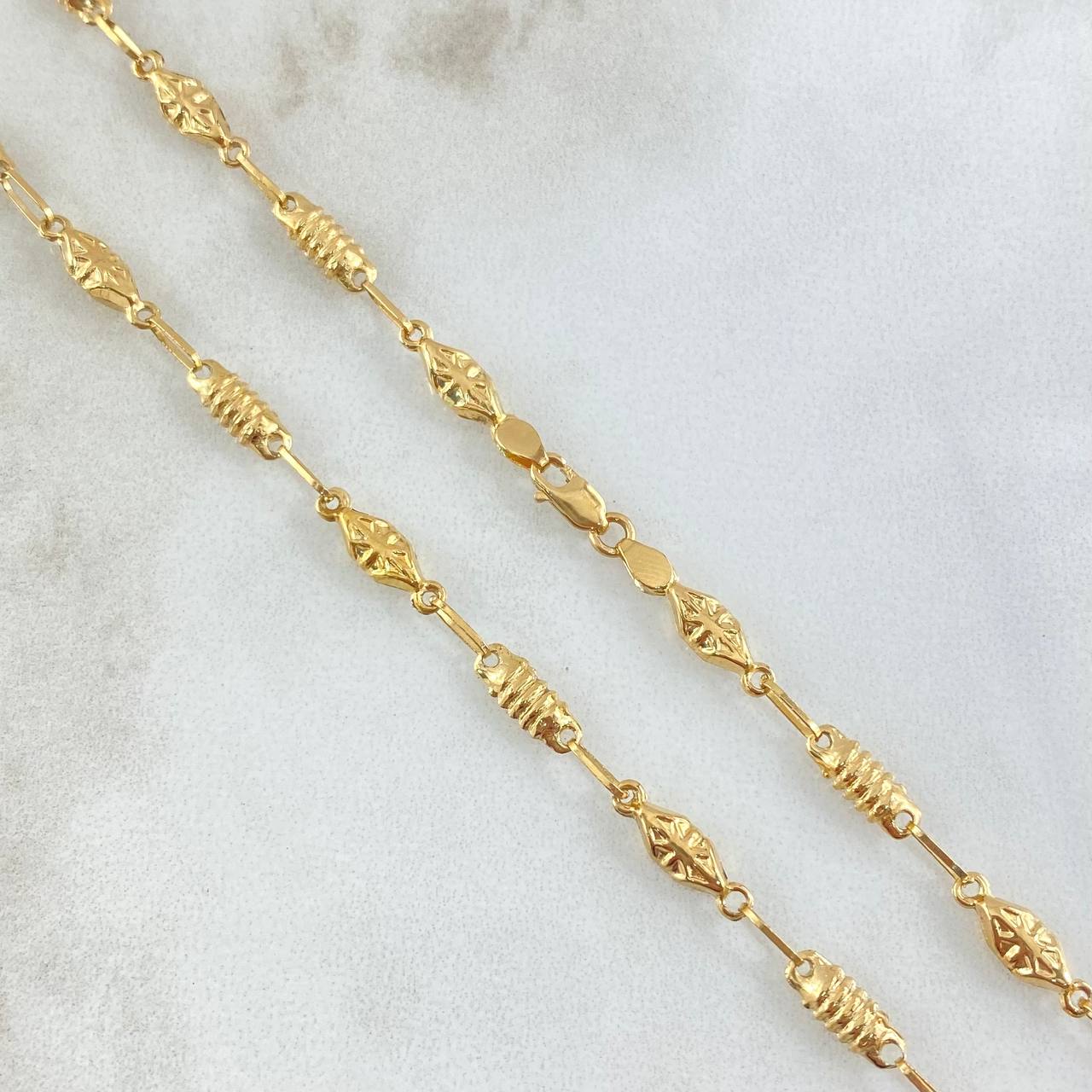 Rustic Chain with Rhombus and Intercalated Cylinders 7.7gr / 63cm-Yellow Gold 18K ©