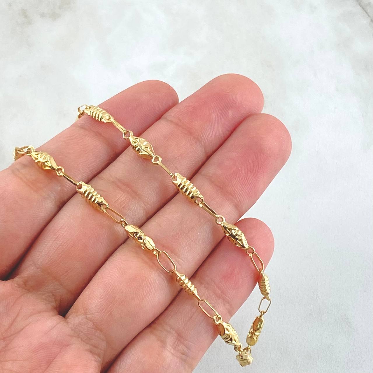 Rustic Chain with Rhombus and Intercalated Cylinders 7.7gr / 63cm-Yellow Gold 18K ©