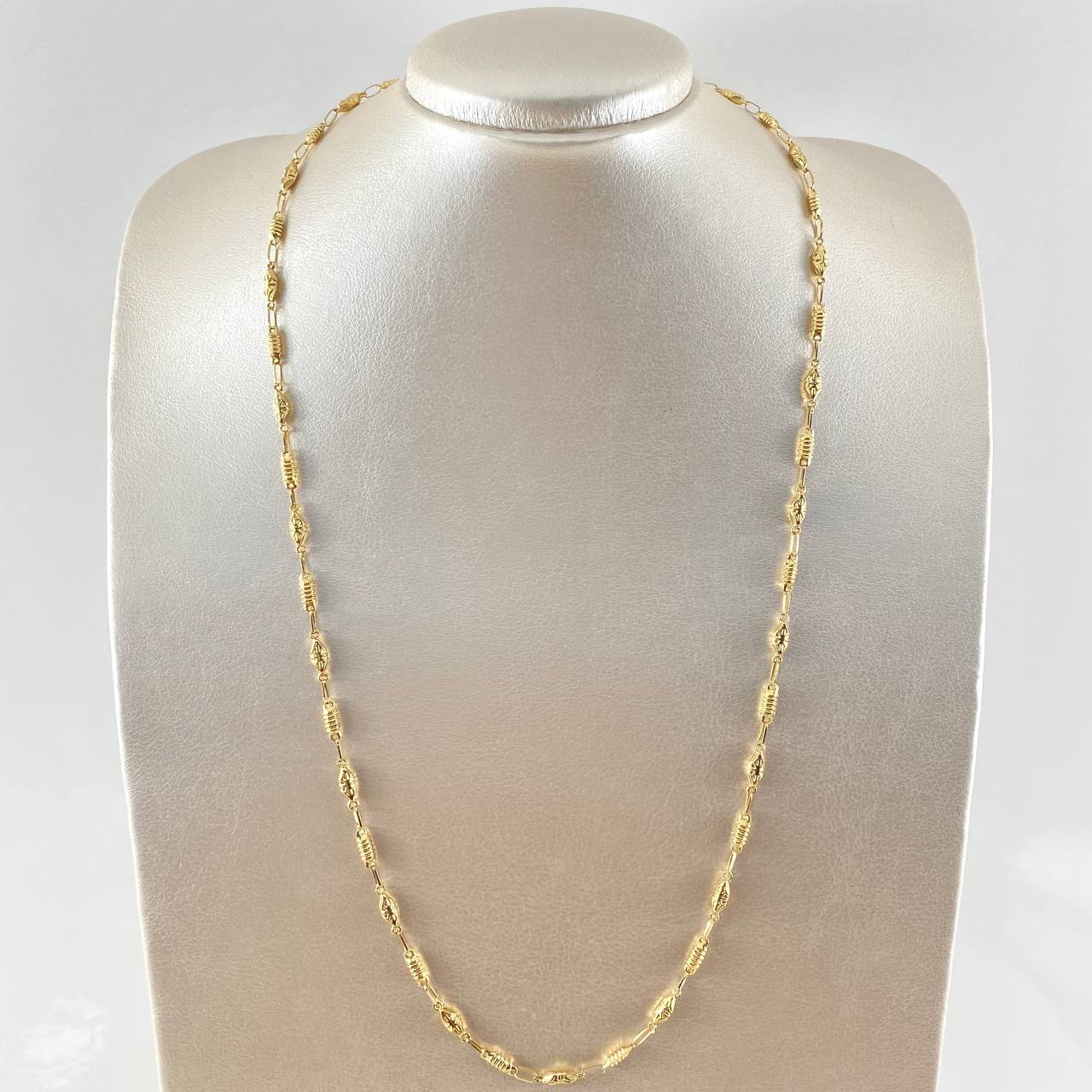 Rustic Chain with Rhombus and Intercalated Cylinders 7.7gr / 63cm-Yellow Gold 18K ©