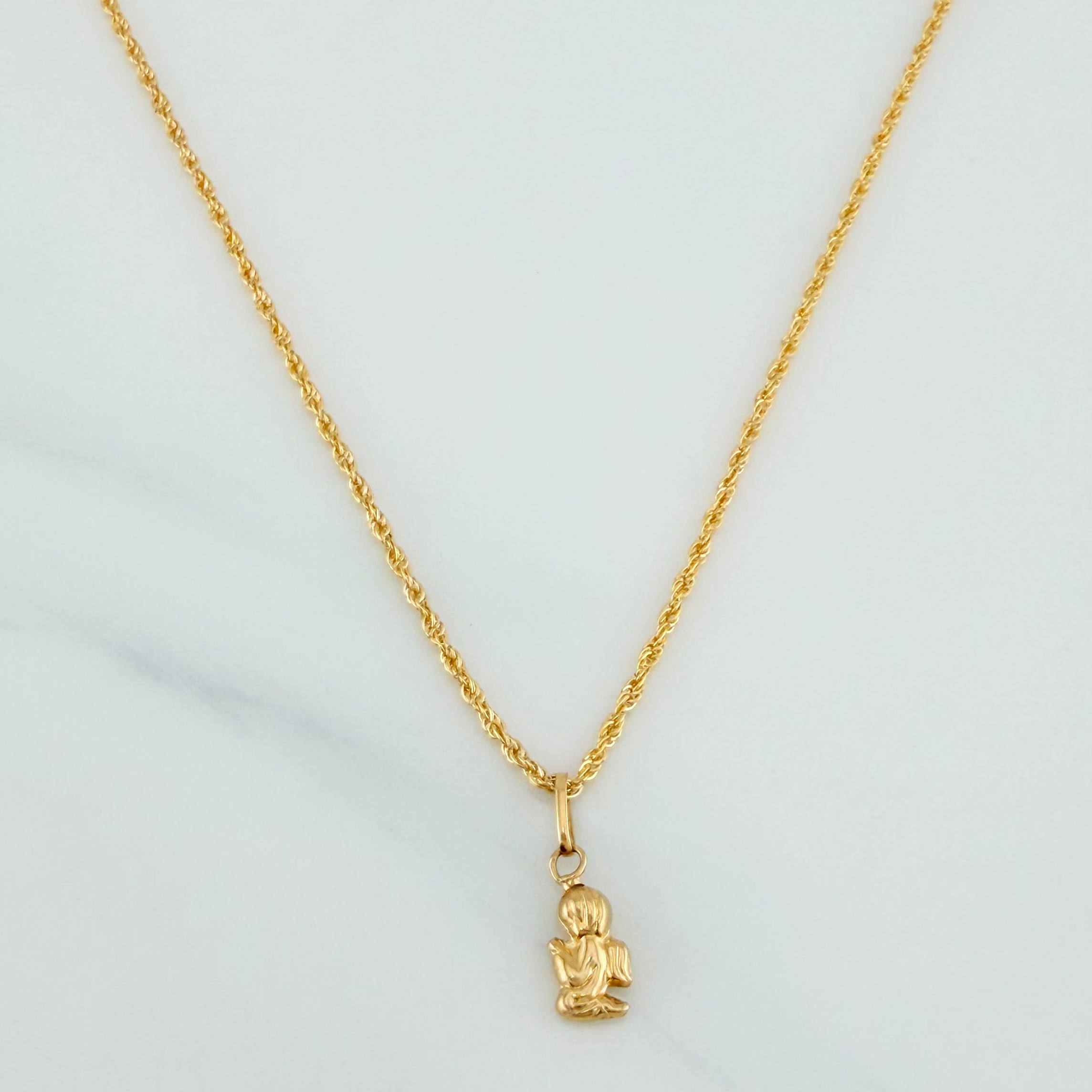 Set Rope Chain + Pendant Angel / 1.25gr / 19 3/4 in Yellow Gold 18K