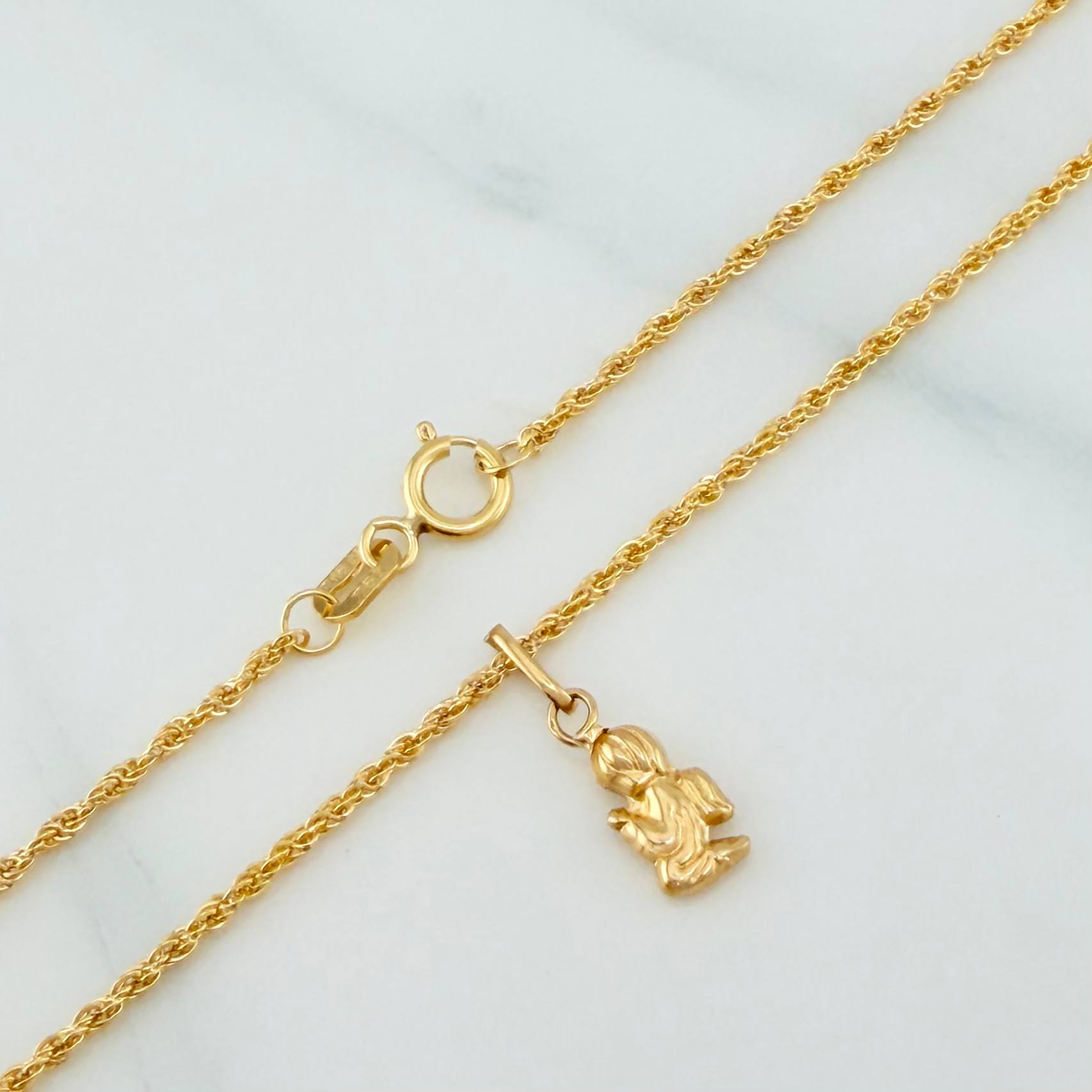 Set Rope Chain + Pendant Angel / 1.25gr / 19 3/4 in Yellow Gold 18K