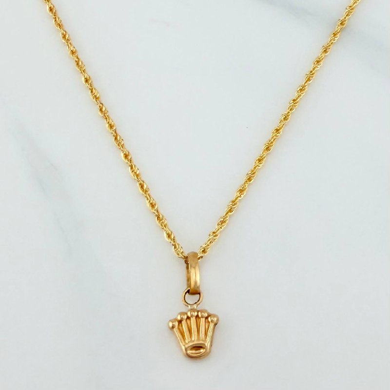 Set Rope Chain + Pendant Crown / 1.35gr / 19 3/4 in Yellow Gold 18K