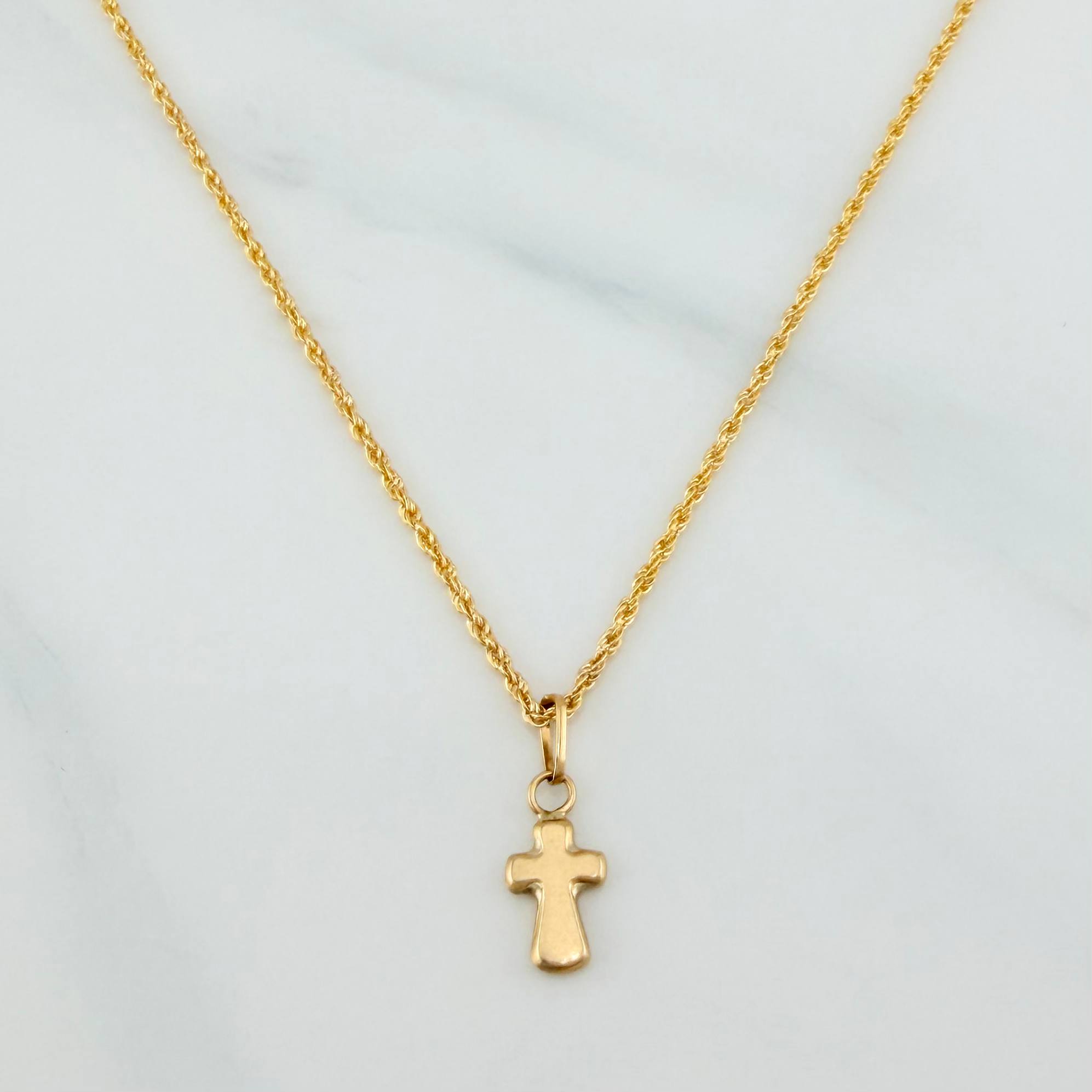 Set Rope Chain + Pendant Cross / 1.3gr / 19 1/2 in Yellow Gold 18K