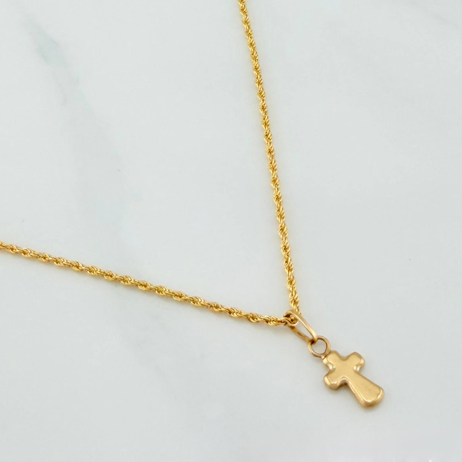 Set Rope Chain + Pendant Cross / 1.3gr / 19 1/2 in Yellow Gold 18K
