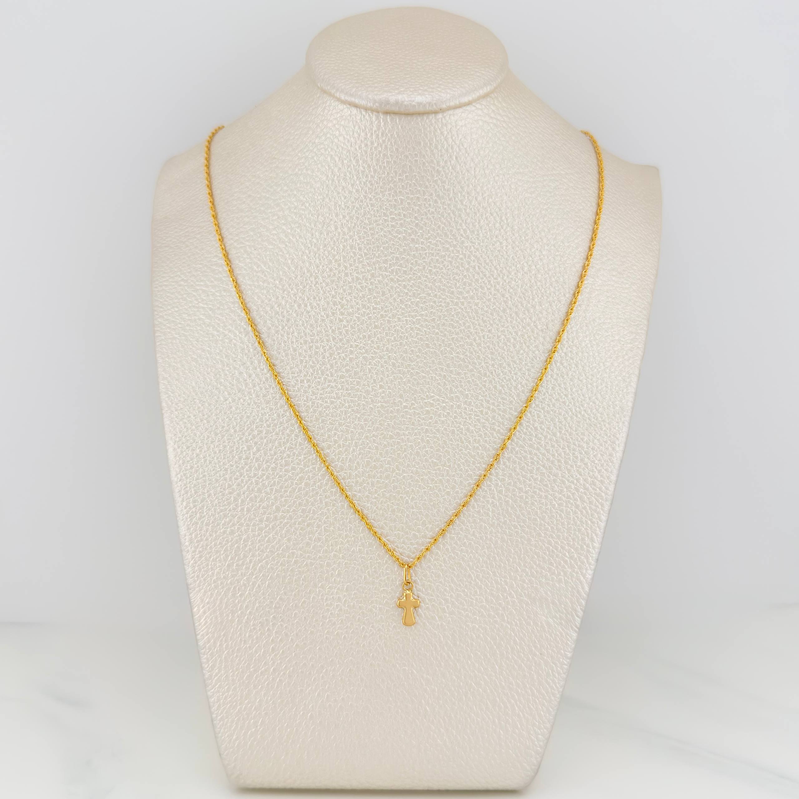 Set Rope Chain + Pendant Cross / 1.3gr / 19 1/2 in Yellow Gold 18K