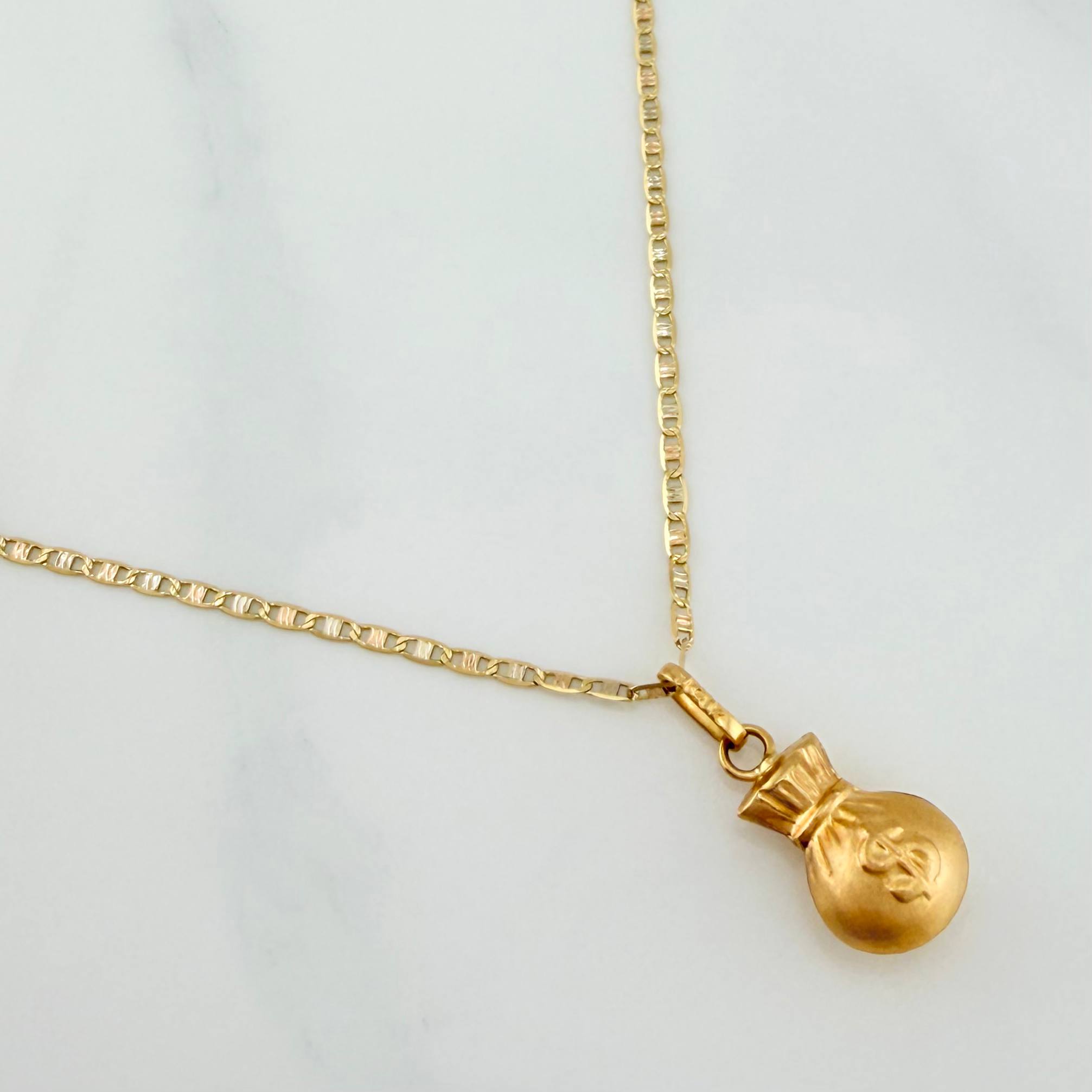 Set Flat Mariner Chain + Money Bag Pendant / 2.1gr / 19 3/4 in Three-Tone 18K Gold