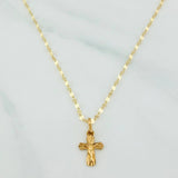 Set Mirror Flower Chain + Pendant Cross Christ / 1.35gr / 18 in Yellow Gold 18K