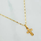 Set Mirror Flower Chain + Pendant Cross Christ / 1.35gr / 18 in Yellow Gold 18K