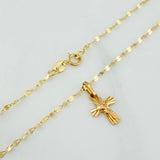 Set Mirror Flower Chain + Pendant Cross Christ / 1.35gr / 18 in Yellow Gold 18K