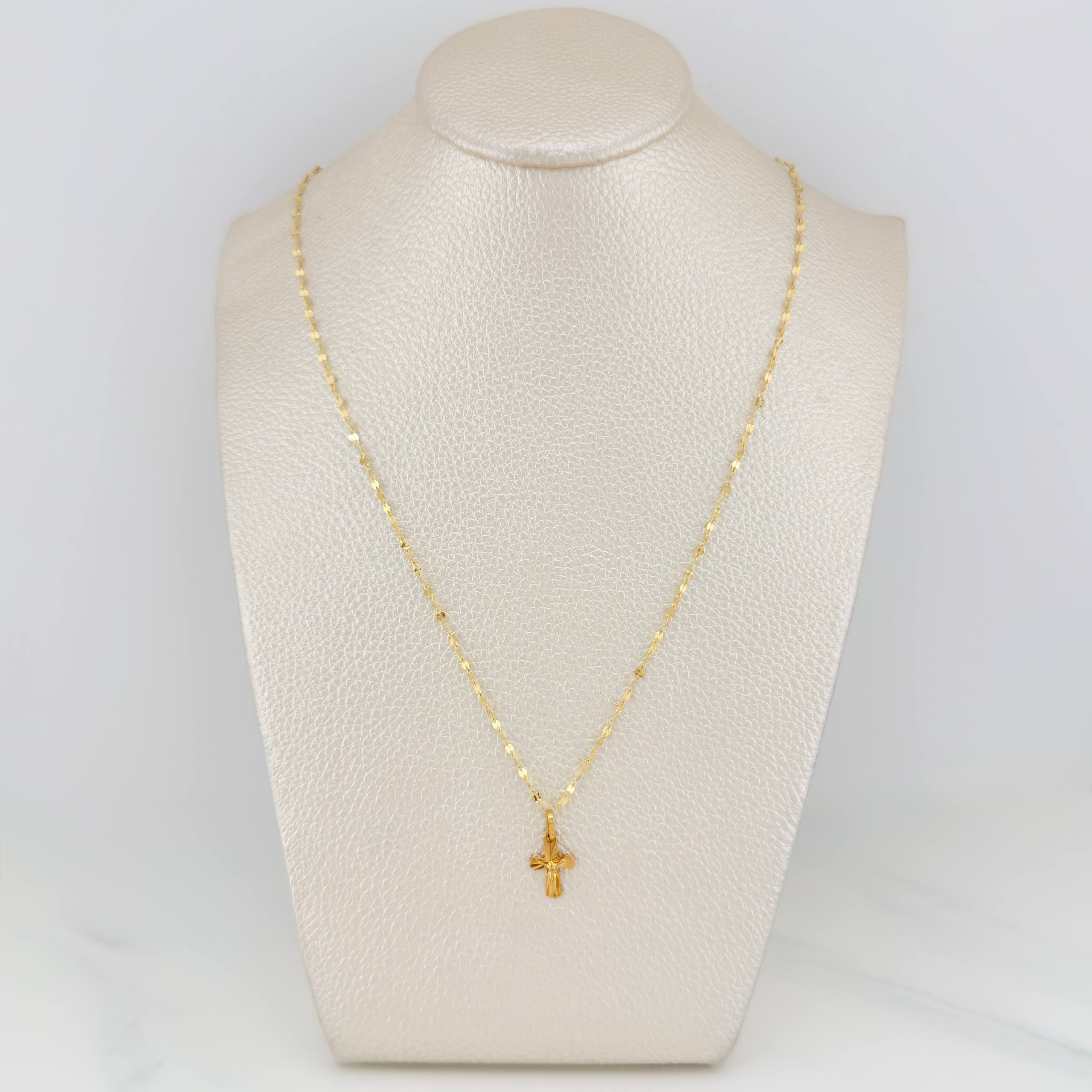 Set Mirror Flower Chain + Pendant Cross Christ / 1.35gr / 18 in Yellow Gold 18K