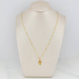 Set Mirror Flower Chain + Pendant Cross Christ / 1.35gr / 18 in Yellow Gold 18K