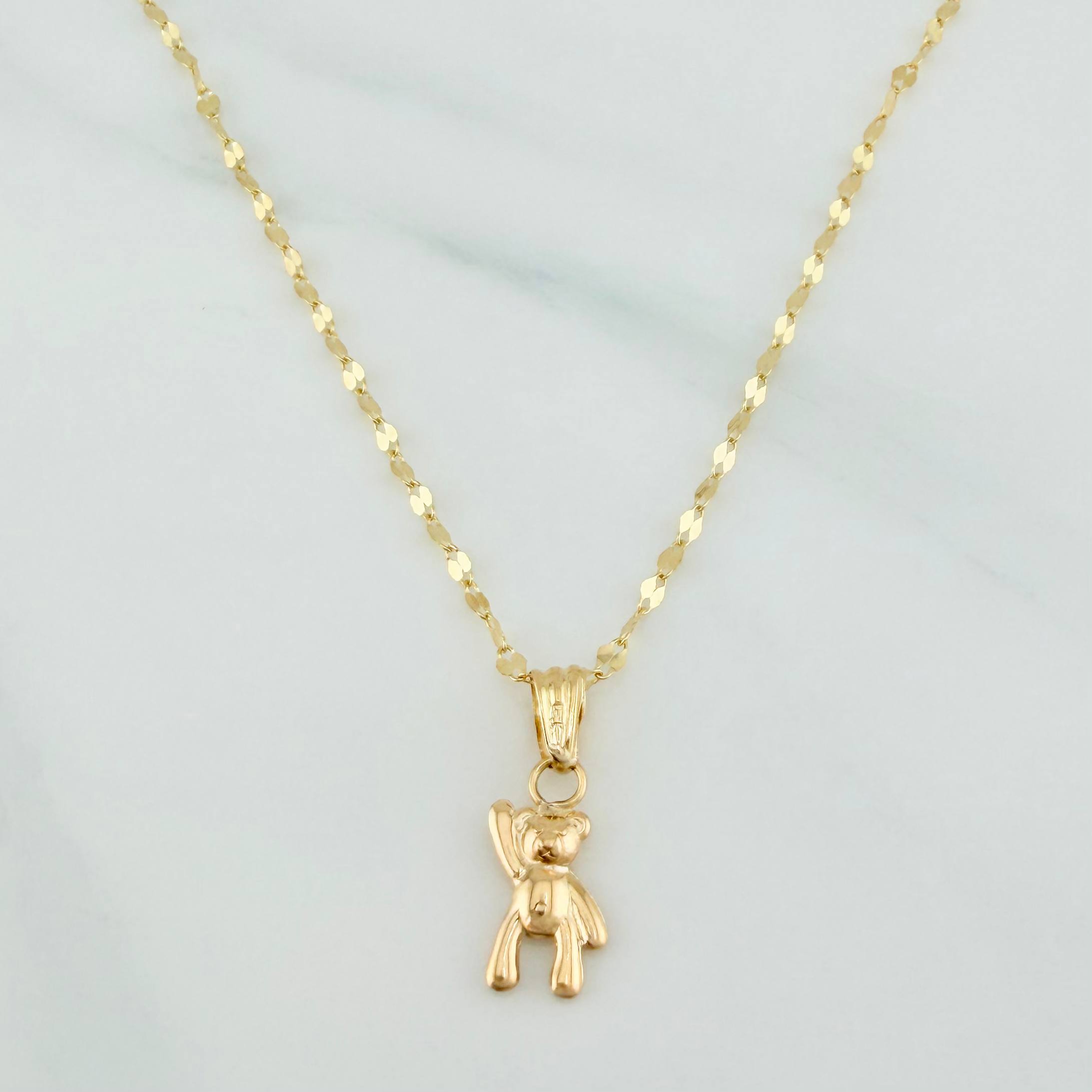 Set Mirror Flower Chain + Pendant Bear / 1.35gr / 17 1/4 in 18K Yellow Gold