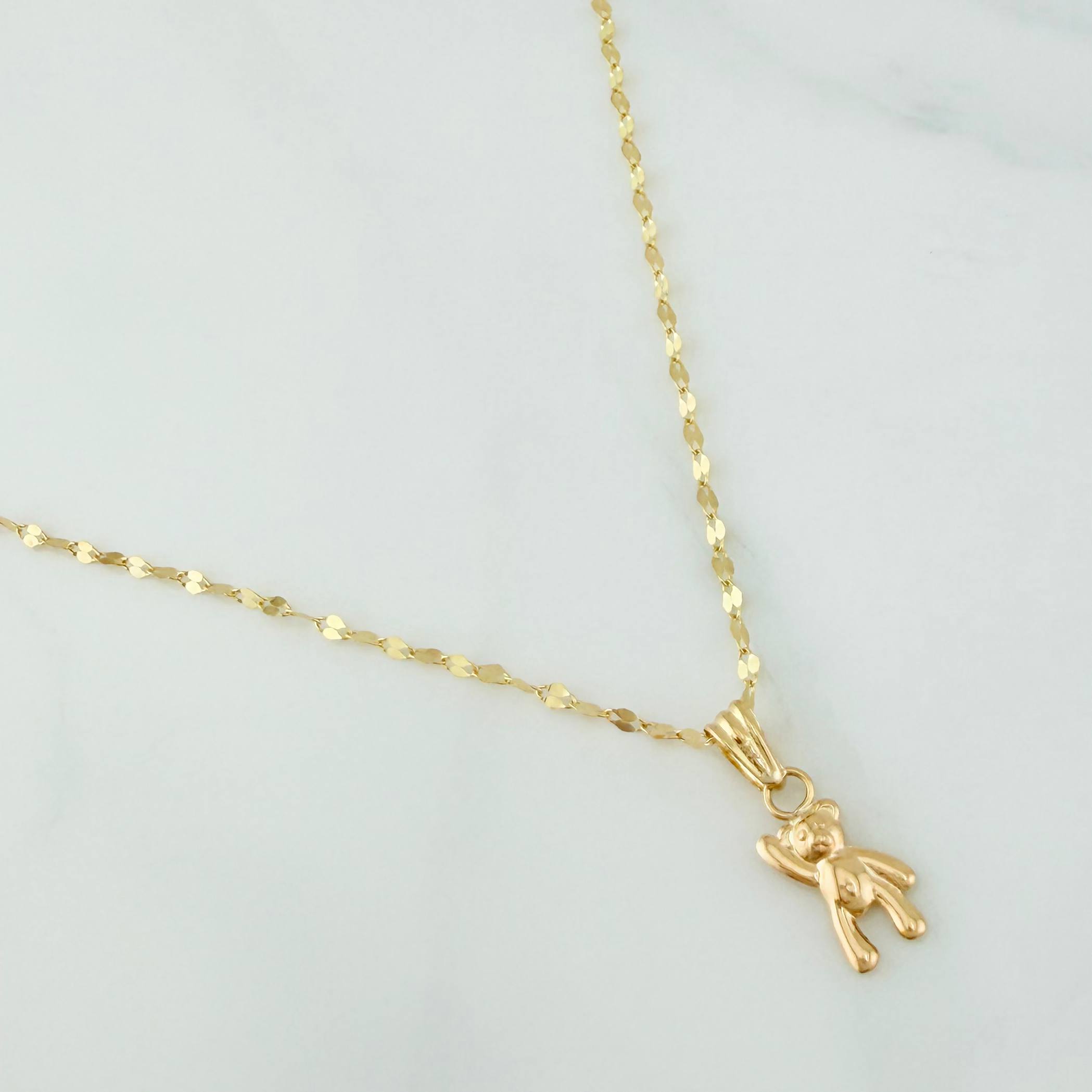 Set Mirror Flower Chain + Pendant Bear / 1.35gr / 17 1/4 in 18K Yellow Gold