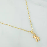 Set Mirror Flower Chain + Pendant Bear / 1.35gr / 17 1/4 in 18K Yellow Gold