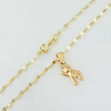 Set Mirror Flower Chain + Pendant Bear / 1.35gr / 17 1/4 in 18K Yellow Gold