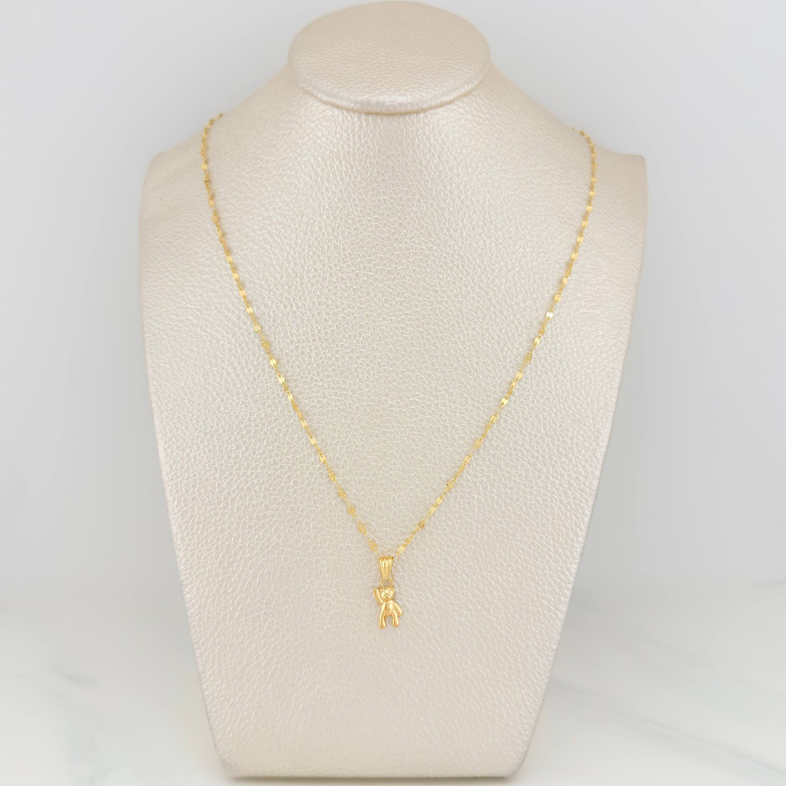 Set Mirror Flower Chain + Pendant Bear / 1.35gr / 17 1/4 in 18K Yellow Gold