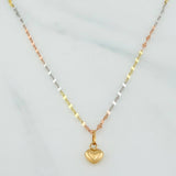 Mirror Flower Chain Set + Heart Pendant / 1.05gr / 17 3/4 in Three Golds 18K