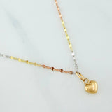 Mirror Flower Chain Set + Heart Pendant / 1.05gr / 17 3/4 in Three Golds 18K