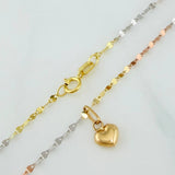 Mirror Flower Chain Set + Heart Pendant / 1.05gr / 17 3/4 in Three Golds 18K