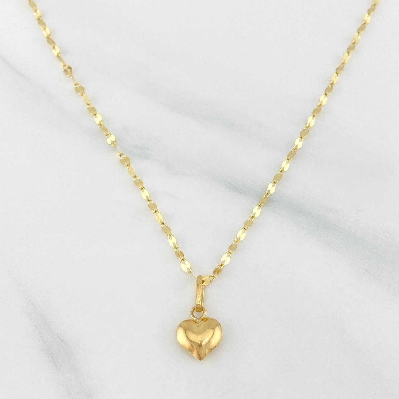 Set Mirror Flower Chain + Heart Pendant / 1.25gr / 17 3/4 in 18K Yellow Gold