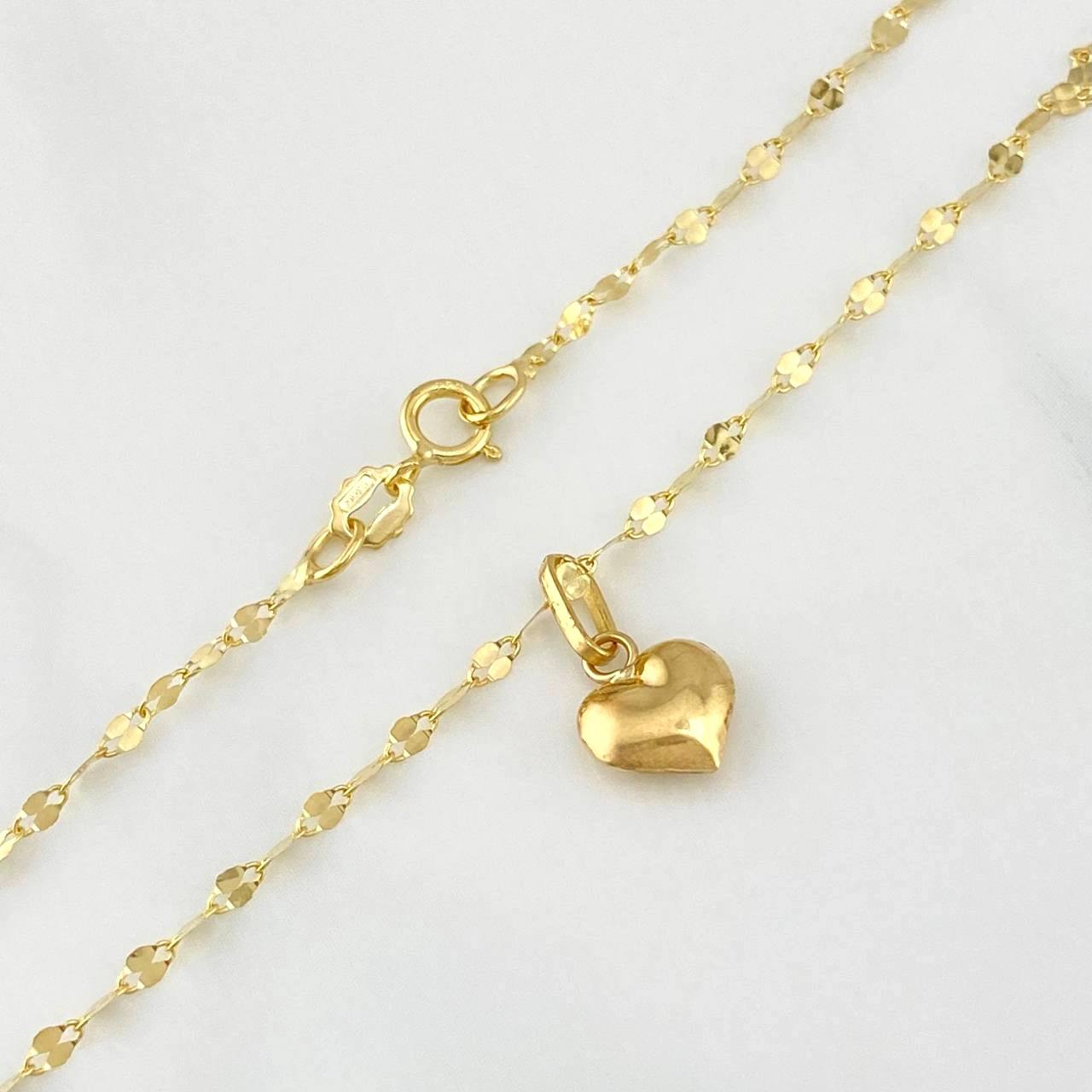 Set Mirror Flower Chain + Heart Pendant / 1.25gr / 17 3/4 in 18K Yellow Gold