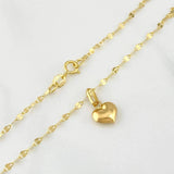 Set Mirror Flower Chain + Heart Pendant / 1.25gr / 17 3/4 in 18K Yellow Gold