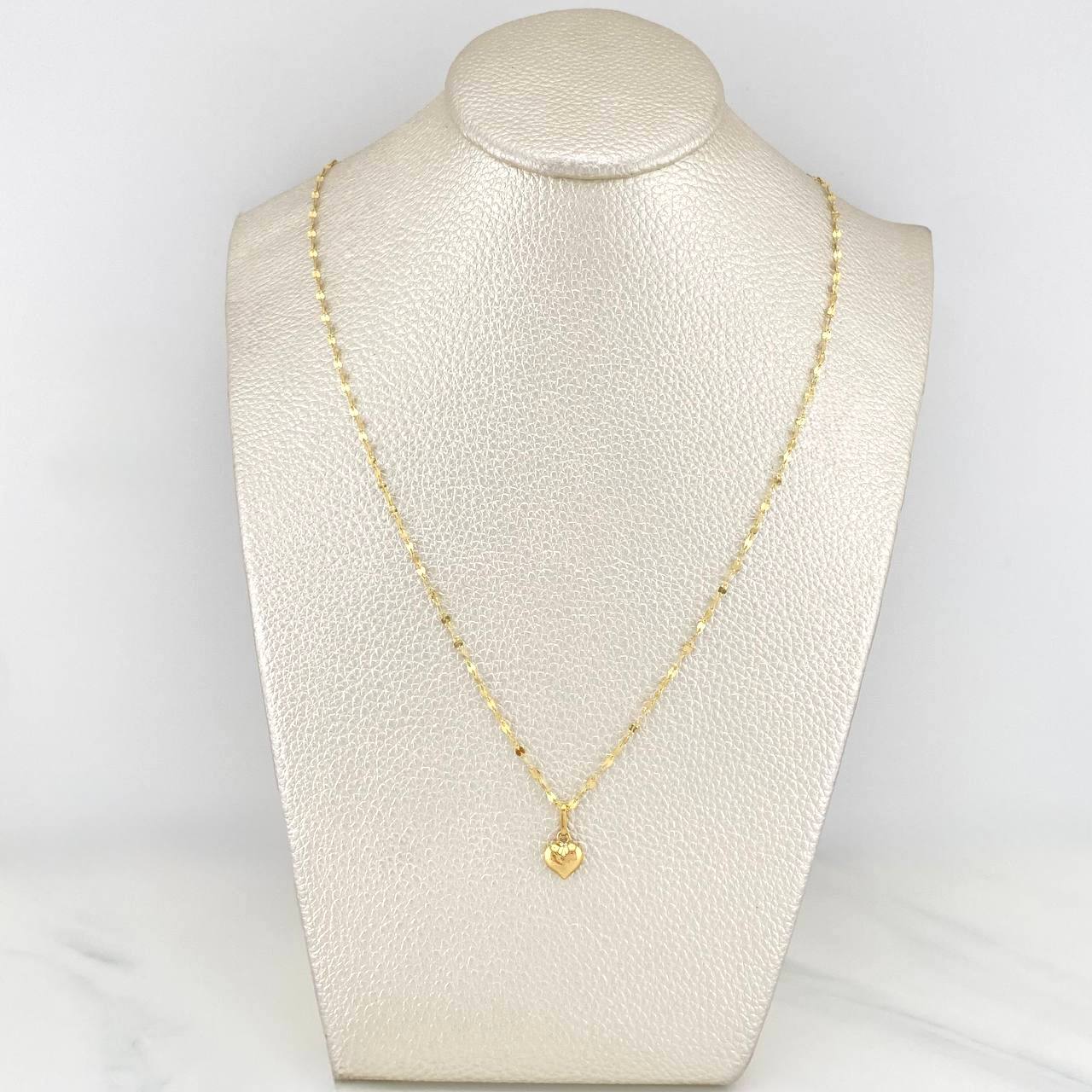 Set Mirror Flower Chain + Heart Pendant / 1.25gr / 17 3/4 in 18K Yellow Gold