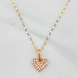 Mirror Flower Chain Set + Heart Pendant / 1.95gr / 17 3/4 in Three 18K Golds