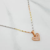 Mirror Flower Chain Set + Heart Pendant / 1.95gr / 17 3/4 in Three 18K Golds