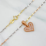 Mirror Flower Chain Set + Heart Pendant / 1.95gr / 17 3/4 in Three 18K Golds