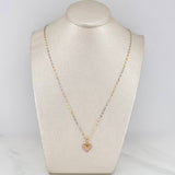 Mirror Flower Chain Set + Heart Pendant / 1.95gr / 17 3/4 in Three 18K Golds