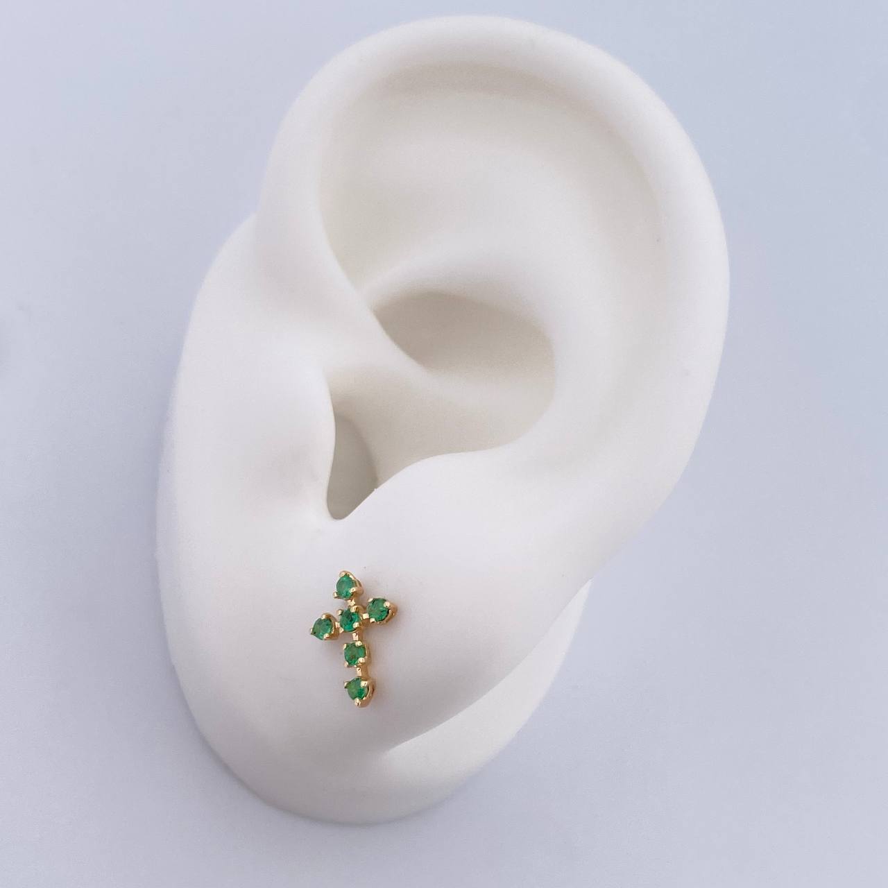 Stud Earrings Cross 0.95gr / Emeralds 18 Pts 18K Yellow Gold (Jewel) &