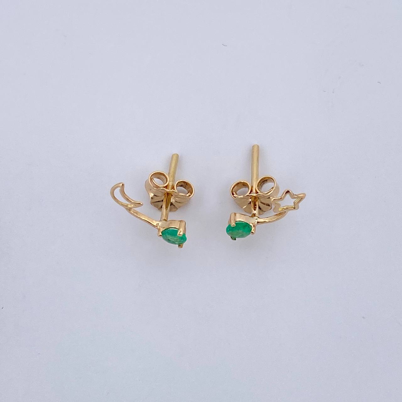 Topos Luna Y Estrella 0.85gr / Esmeralda 21 Pts Oro Amarillo 18K (Joya) &