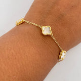 Pulso Trebol VCyA Aro Seguido 6.35gr / 18.8cm / 1.5mm Nacar Blanco Oro Amarillo  18K &