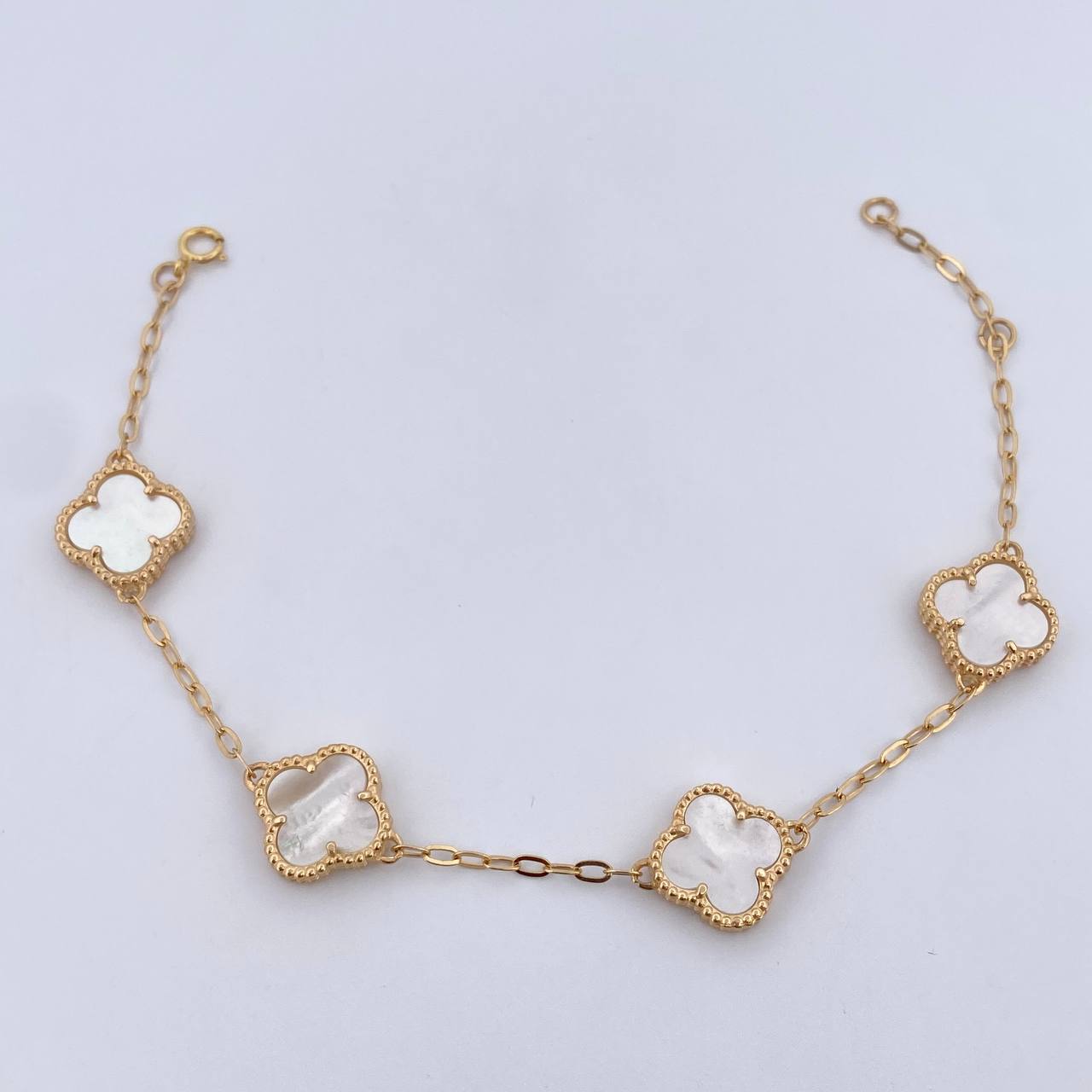 Clover Bracelet Classic Link 6.7gr / 18.7cm / 1.8mm White Mother-of-Pearl Yellow Gold 18K &