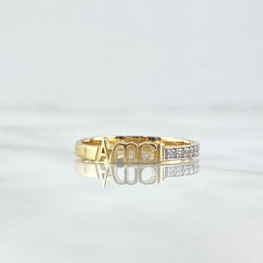Love Ring 2.25gr / Size 7 1/2 / White Zircons 18K Yellow Gold