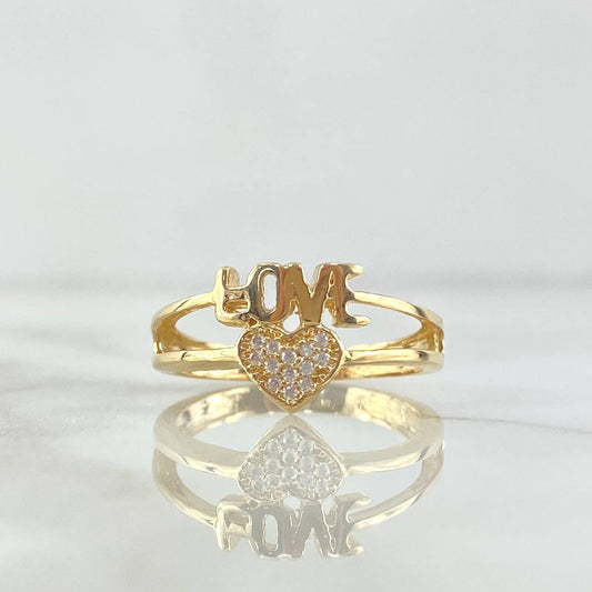 Love Heart Ring 3.05gr / Size 7 1/2 / White Zircons 18K Yellow Gold