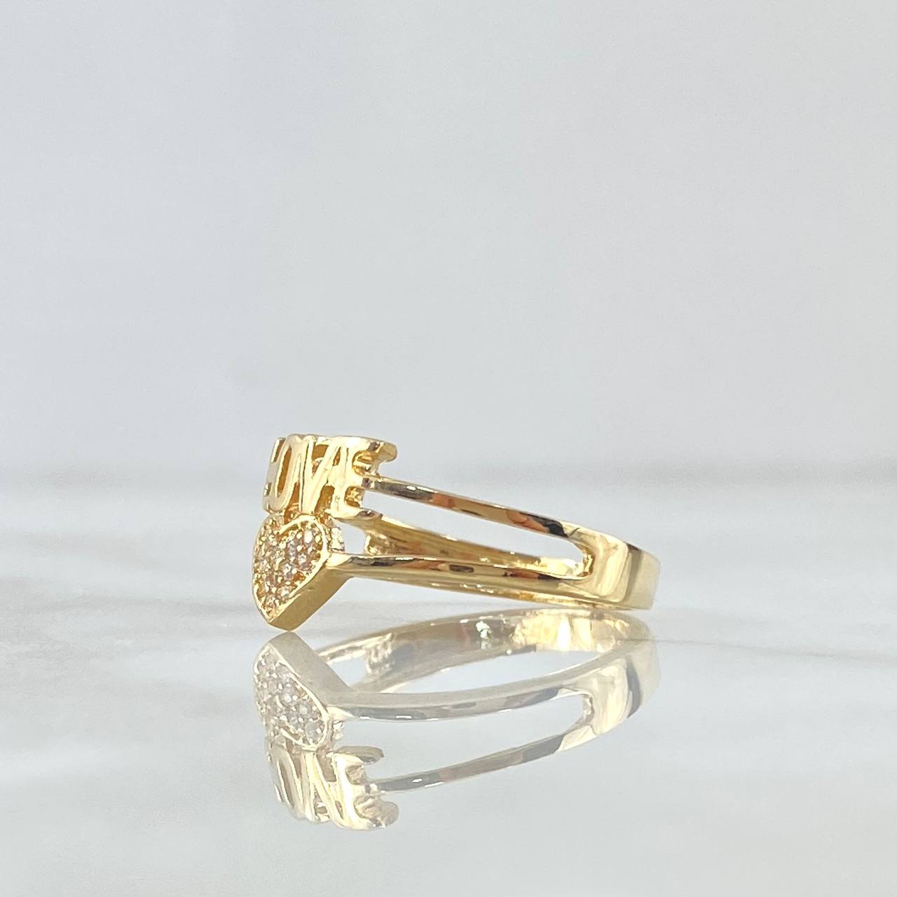 Love Heart Ring 3.05gr / Size 7 1/2 / White Zircons 18K Yellow Gold