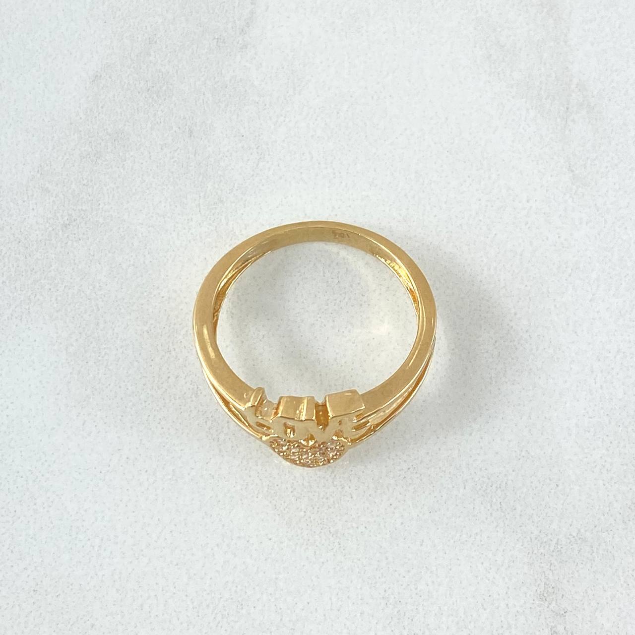Love Heart Ring 3.05gr / Size 7 1/2 / White Zircons 18K Yellow Gold