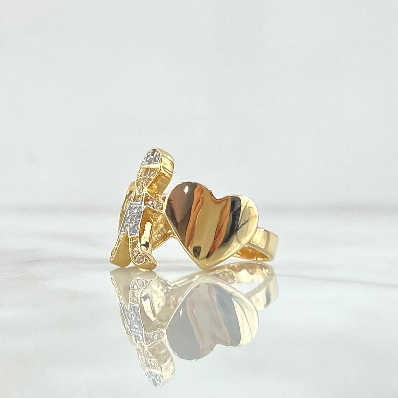 Children's Heart Ring 5.35gr / Size 6 1/4 / White Zircons 18K Yellow Gold