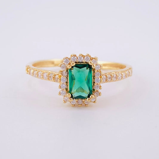 Rectangular Halo Solitaire Ring 2.65g / Size 8 1/4 Yellow Gold 18K