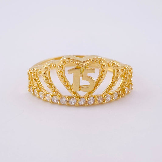 Anillo Corona Corazón Quinces 3.15g / T8 1/4 Oro Amarillo 18K