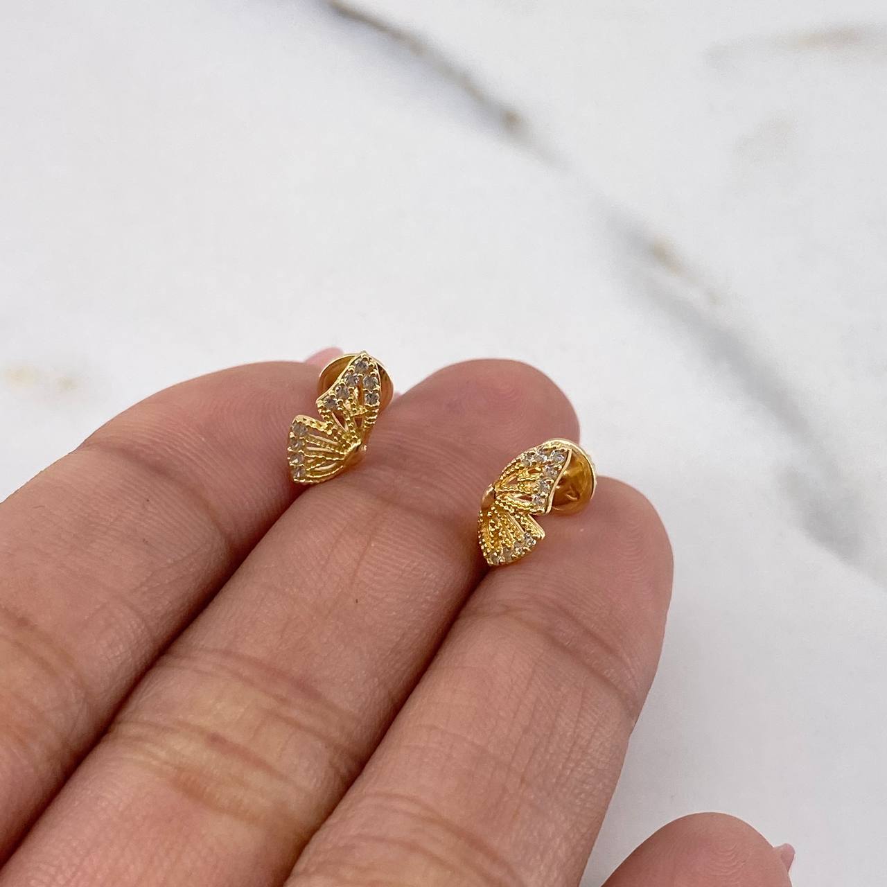 Stud Earrings Butterfly Wings 1.1gr / White Zircons 18K Yellow Gold &