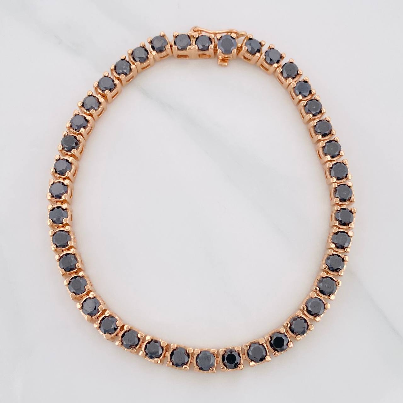 Pulso Tennis Diamantes Negros 5.2qts 22.45g / 7 1/2 in / 4.35mm Oro Rosa 18K